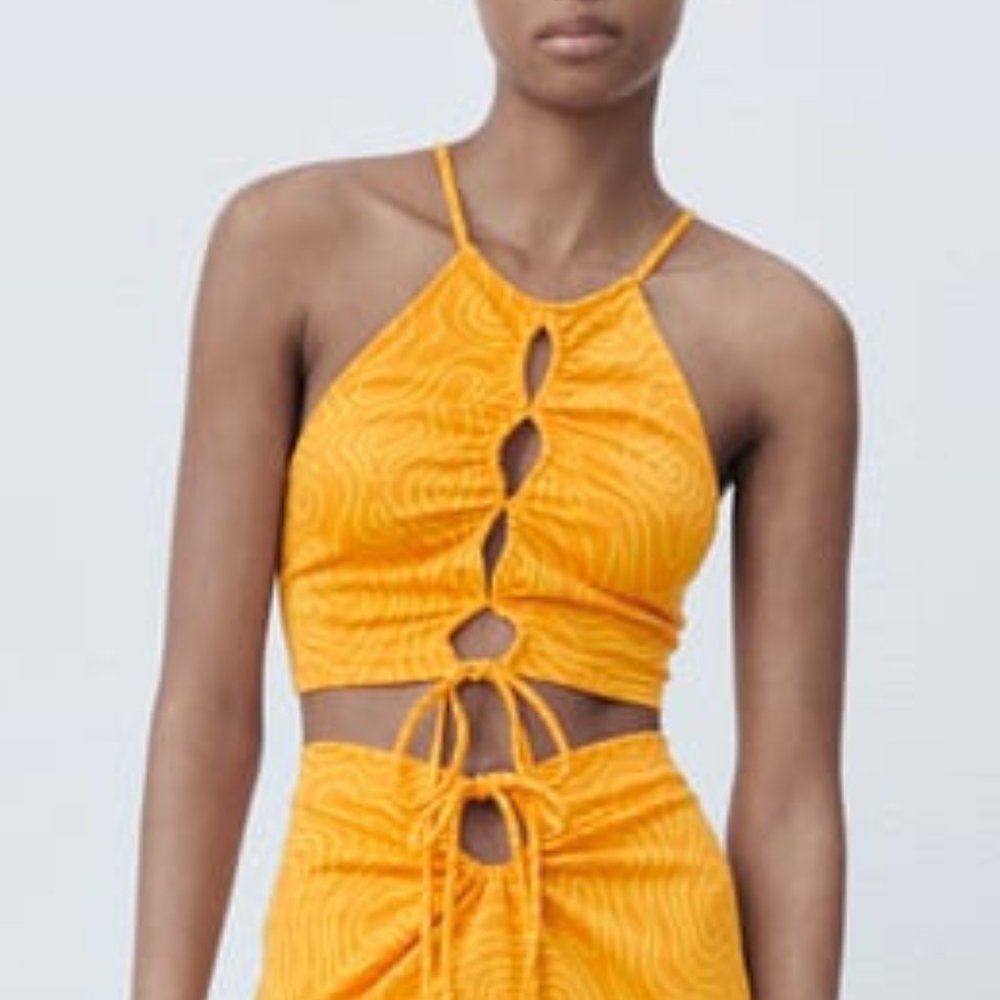 Zara - Cropped Jacquard Top - S - Orange